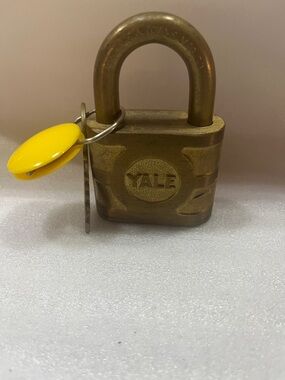 Brass Padlock Sculpture with Yellow Tag